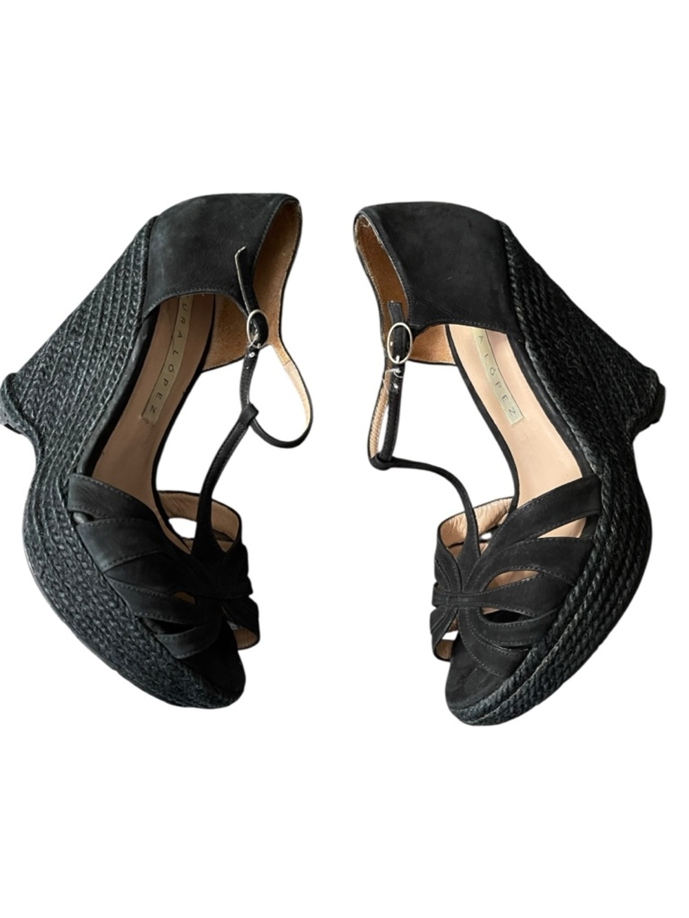 Pura Looez Black Wedge Platform Size 6‎